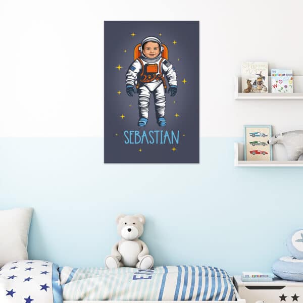 personalized-astronaut-nursery-canvas-dark-gray-background-16x24 Personalized astronaut nursery canvas with photo, dark gray background 16" x 24"